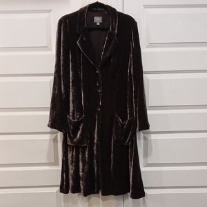 J. Jill Brown Velour Knee Length Jacket Size Medium